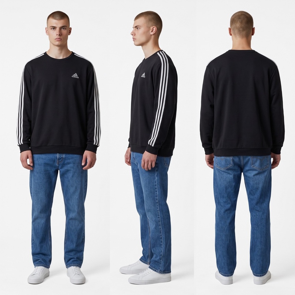 adidas Men's Essentials Fleece 3-Stripes Pullover Sweatshirt 2XLT Black White